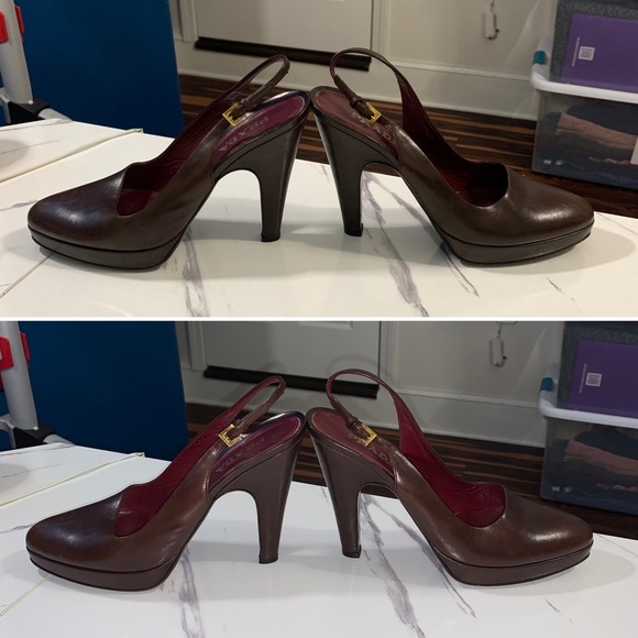 PRADA VERO CUOIO Brown Burgundy Leather Platform Pumps High Heels 38 - Picture 2 of 16